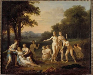 Diana descubre el embarazo de Calisto. Pintura de Angelica Kauffmann (1740-1807). Siglo XVIII. Al. 0,46 x 0,56 m. Tours, Museo de Bellas Artes