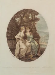 Su Gracia la Duquesa de Devonshire y la Vizcondesa Duncannon, grabado por W. Dickinson, 1782