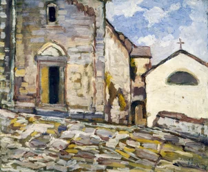 Fachada de una iglesia, de Angelo Balbi (1872-1939). Italia, siglo XX.