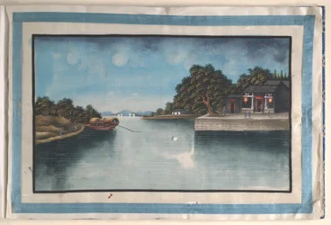 Álbum con doce pinturas de escenas a lo largo de un río