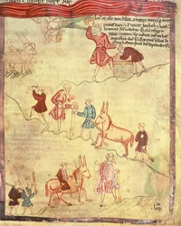 Cott Claud B IV f.38 Abraham y el sacrificio de Isaac, del Pentateuco Aelfric, de San Agustín, Canterbury