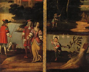 Biombo de cuatro hojas de doble cara, c.1700