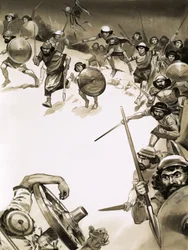 Antiguos británicos atacando a romanos ()
