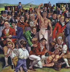 El boxeo en la Inglaterra de principios del siglo XIX (litografía en color)