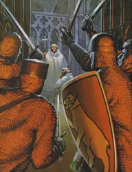 Asesinato de Thomas A Becket en la catedral de Canterbury (litografía en color)