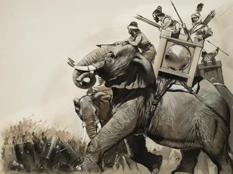 La batalla de Zama en 202 a.C. (gouache sobre papel)