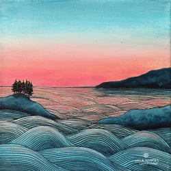 Puesta de sol rosa en la costa