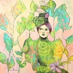 La mujer del jardín del sombrero verde