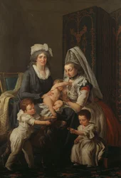 Retrato de una dama, en un interior con su niñera y tres niños