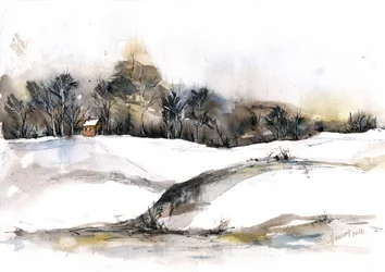 Una tranquila cabaña de invierno