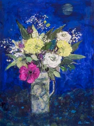 Flores de medianoche, suelo azul profundo