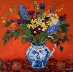Flores de primavera sobre rojo, 2017 (acrílico)