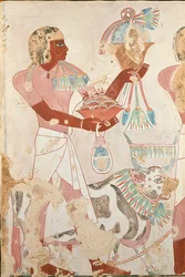 Copia de pintura mural de la tumba privada 101 de Thenro, Tebas I, 1, 214-215, siglo XX
