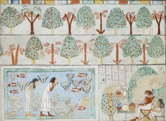 Copia de pintura mural de la tumba privada 63 de Sebkhotpe, Tebas I, 1, 125-128, siglo XX