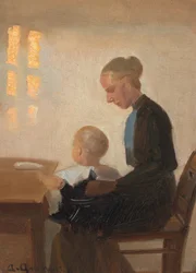 Un interior con una madre y su hijo.