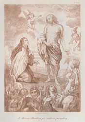 Santa Teresa suplicando por las almas del purgatorio (litografía)