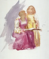 Mujer sentada y una niña, c1864-1930