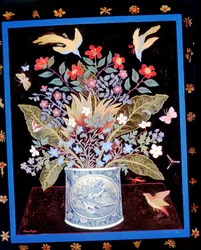 Flores en una taza azul