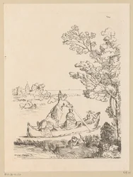 Paisaje fluvial con una barca remada por una mujer
Cabinet du Roy (título de la serie en el objeto)