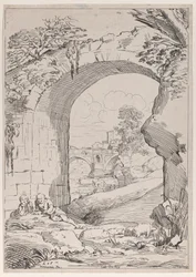 Paisaje con puente, siglo XVIII