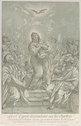 El Pentecostés, con la Virgen en el centro, el Espíritu Santo arriba y los Apóstoles..., ca. 1729