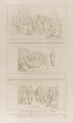 Tres estudios separados para los milagros de los panes, mostrando a Cristo de pie, ca. 1729-40