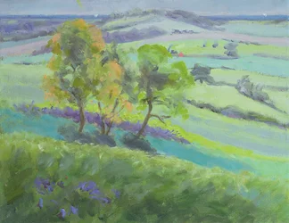 Hacia Winchelsea, Sussex, con campanillas azules en primavera