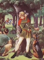 Robin Hood en el bosque de Sherwood (litografía en color)