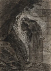Agnès entrando en una gruta, c.1790-1800 (tiza negra)