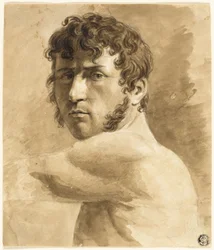 Busto de desnudo masculino (anverso); boceto de retrato de hombre con bocetos de mujeres (reverso)