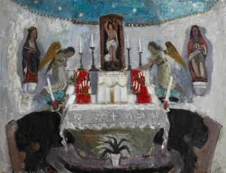 En la iglesia de San Juan, Tréboul, c.1953-54 (óleo sobre tabla)