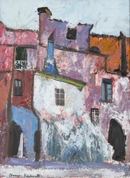 Pueblo mediterráneo (óleo sobre tabla)