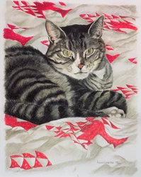 Gato en la colcha