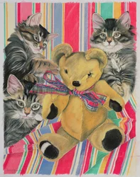 Gatitos y osito de peluche