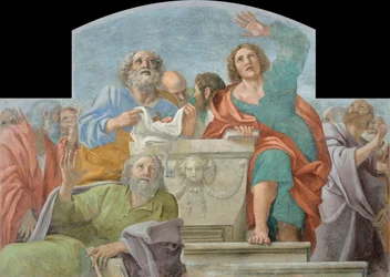 Apotres pres du sepulcre vide - Peinture de Annibale Carracci (1560-1609) Apuestas around the Empty Sepulchre Fresco 1604-1607 Museo Nacional de Arte de Cataluña, Barcelona 193x272,5