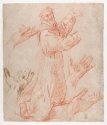 Carracci - Estudios para una figura de San Francisco arrodillado en vista de tres cuartos y para sus manos (recto), 1583-85