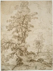 Paisaje con hombre durmiendo bajo un árbol (anverso); Paisaje con jinete (reverso)