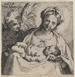 Madonna y niño con un ángel