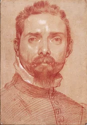 "Retrato del Jugador de Laúd Giulio Mascheroni" (Retrato del jugador de laúd Giulio Mascheroni) Sanguina de Annibale Carracci (Carrache) (1560-1609) ca 1594 Albertina, Viena
