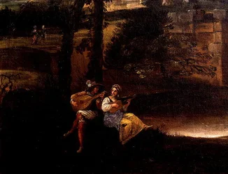 Paisaje romano con un puente (detalle)