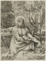 San Jerónimo en el Desierto, c.1591 (aguafuerte con grabado en papel verjurado, iiiiv)