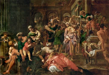 San Roque repartiendo limosna a los apestados (pintura sobre lienzo)