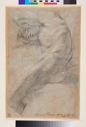Estudio de un hombre desnudo, c.1560-1609 (tizas blancas y negras sobre papel gris azulado)
