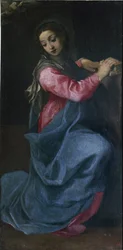 La Virgen de la Anunciación (detalle). Pintura de Annibale Carracci (1560-1609) (Annibal Carrache), hacia 1587. Dimensiones: 150 x 76 cm. Bolonia, Pinacoteca Nazionale