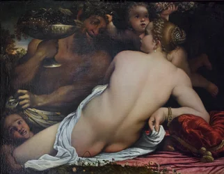 Venus, dos sátiros y Cupido
