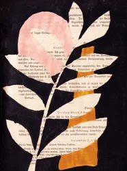Hojas abstractas con fondo negro, pintura gouache
