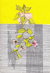 Enredadera en flor sobre un fondo geométrico