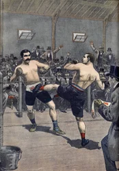 Un asalto de boxeo: victoria del campeón francés Joseph Charlemont (1839-1918) contra Jerry Discroll con la técnica de 