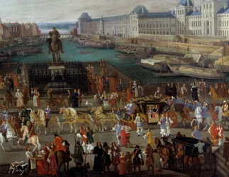 Actividades y paso en el Pont Neuf en París. Pintura anónima del siglo XVII. París, Museo de Orsay