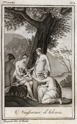 Nacimiento de Adonis. Grabado de 1819 en “Cartas a Emilie sobre la mitología” por Charles Albert Demoustier (1760-1801). Colección privada.